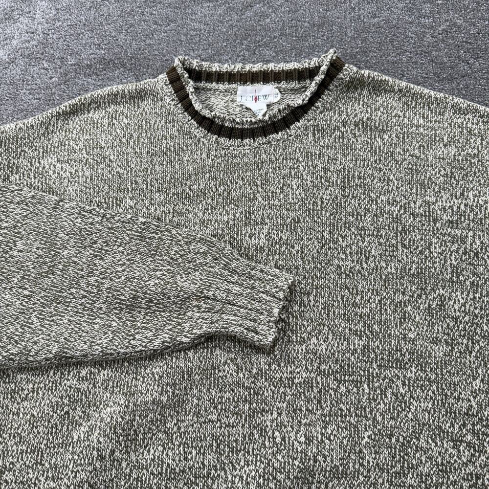 VTG J.Crew Oarsman‎ Mens XL Marled Knit Crewneck Sweater Green Cream Fisherman